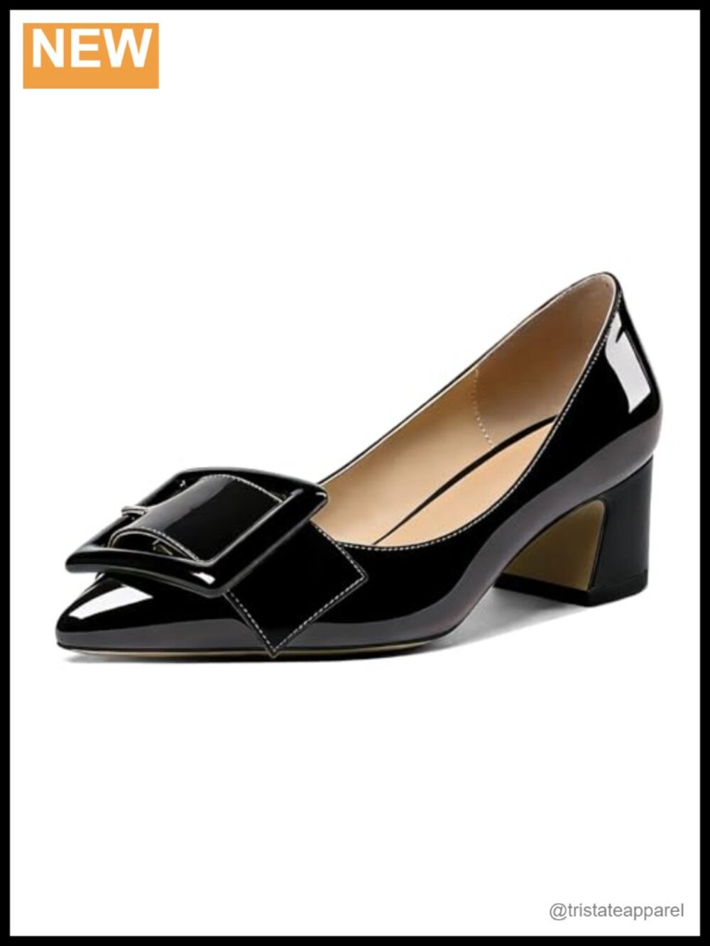 Eldof Women's Pointed Toe Block Heel Pumps 2 Inch Comfort Buckle Office Wedding